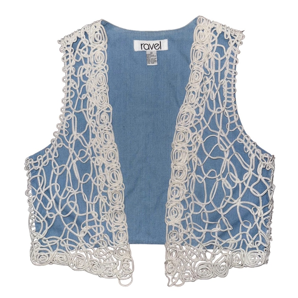 Ravel Retro‎ Sheer Soutache Crochet Western Chambray Sleeveless Vest Cottagecore